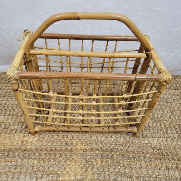 Vintage Bamboo Wicker Tiki Paper Book‎ Magazine Rack Holder Basket - Picture 6 of 8